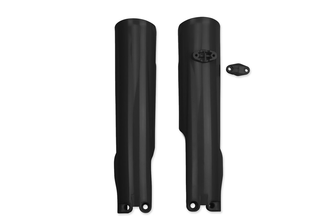 UFO KTM Black Lower Fork Guards for Husqvarna: FC250 (2023-2027), FC250 Factory Edition (2025-2026), FC250 Rockstar Edition (2022-2024), FC350 (2023-2027), FC350 Heritage (2023, 2025), FC450 (2023-2027), FC450 Factory Edition (2025-2026), FC450 Rockstar Edition (2022-2024), ...and more