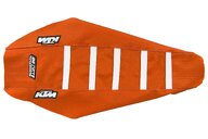 DeCal Works Orange Orange White with KTM logo Gripper Ribbed Seat Covers for KTM: EXC350F (2024-2026), EXC450F (2024-2025), EXC500F (2024-2026), SMR450 (2023-2025), SX125 (2023-2026), SX150 (2025-2026), SX250 (2023-2026), SX300 (2023-2026), SXF250 (2023-2026), SXF250FE (2022-2026), SXF350 (2023-2026), SXF450 (2023-...and more