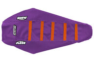 DeCal Works Purple Purple Orange with KTM logo Gripper Ribbed Seat Covers for KTM: EXC350F (2024-2026), EXC450F (2024-2025), EXC500F (2024-2026), SMR450 (2023-2025), SX125 (2023-2026), SX150 (2025-2026), SX250 (2023-2026), SX300 (2023-2026), SXF250 (2023-2026), SXF250FE (2022-2025), SXF350 (2023-2026), SXF450 (2023-...and more