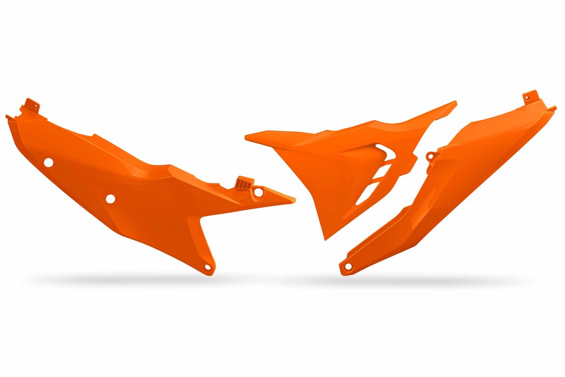 UFO Orange Vented Side Number Plates with Airbox Cover for KTM: EXC350F (2024-2026), EXC450F (2024-2025), EXC500F (2024-2027), SMR450 (2023-2025), SX125 (2023-2027), SX150 (2025-2027), SX250 (2023-2027), SX300 (2023-2027), SXF250 (2023-2027), SXF250FE (2022-2026), SXF350 (2023-2027), SXF450 (2023-...and more