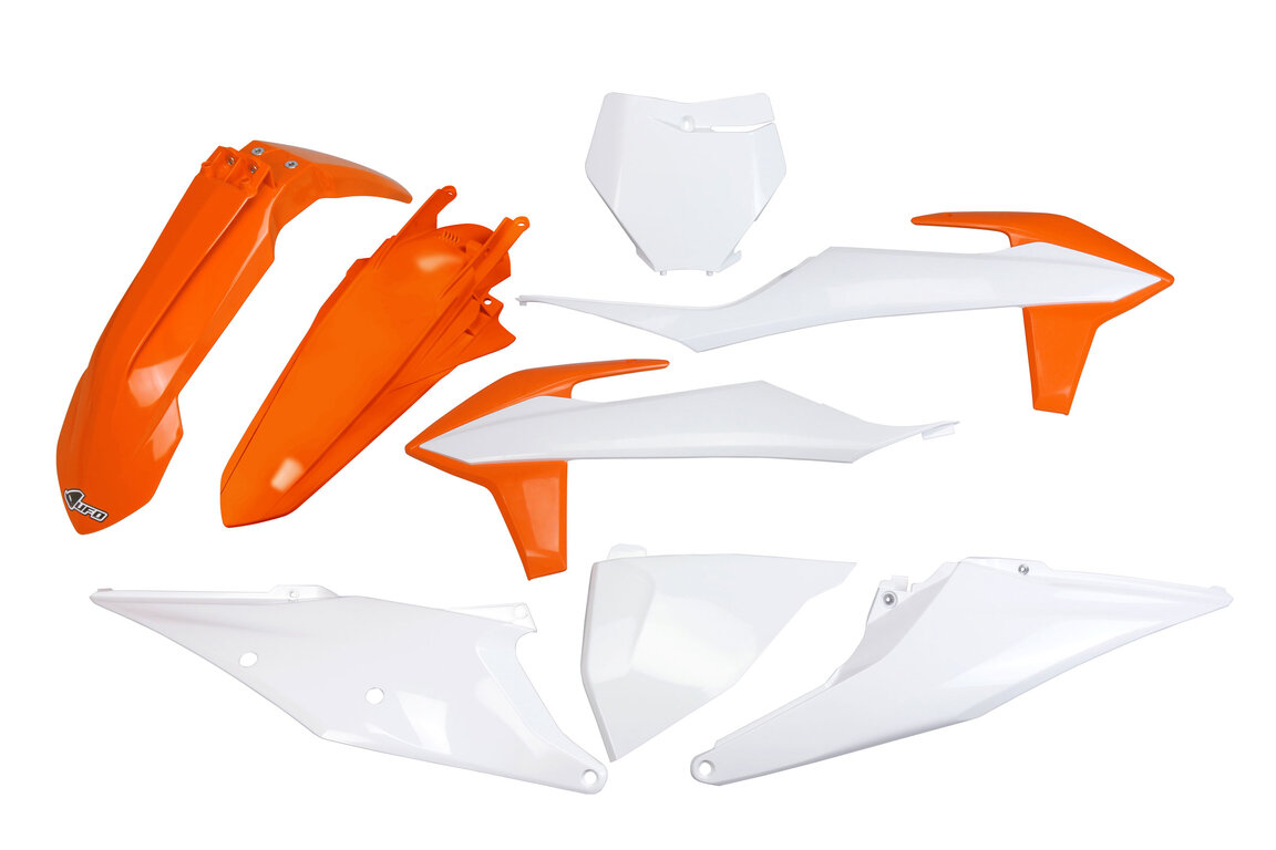 UFO OEM Color Plastic Kit for KTM: SX125 (2019-2022), SX150 (2019-2022), SX250 (2019-2022), SXF250 (2019-2022), SXF350 (2019-2022), SXF450 (2019-2022), SXF450FE (2018-2021)