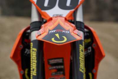 Vital MX KTM SX250 2-Stroke Test Bike with Twisted Front Fender Decals and Factory Connection Fork Tube Decals