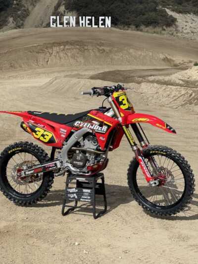 Yellow #33 Number Plate Decals with Red and Yellow Think it. Create It. Dirt Bike Graphics on a Honda CR and CRF Dirt Bike