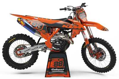 DeCal Works Think It. Create It. 221 Design Dirt Bike Graphics. Solid Orange and Grey Design with Number 88