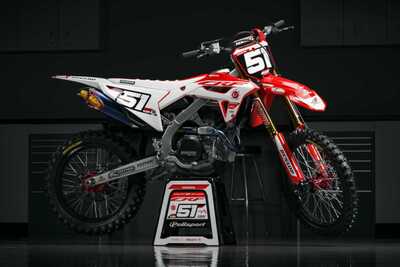 Personalized Custom Graphics in red and white for all dirt bikes with Officially Licensed FMF Logos