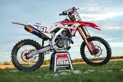 Personalized Custom Graphics in red and white for all dirt bikes with white  #51 numbers and black number plate decals.