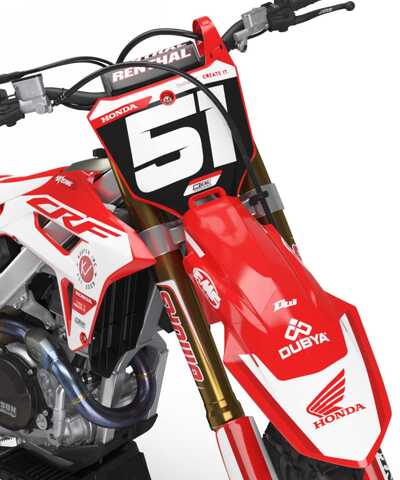 Personalized Custom Graphics in red and white for all dirt bikes with Officially Licensed Honda Wing Logos