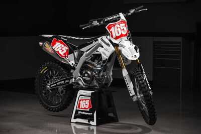 Kawasaki KXF black and white pinstripe Honda custom dirt bike graphics with Officially Licensed Dunlop Logos