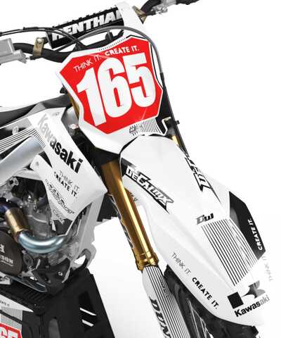 Kawasaki KXF black and white pinstripe Honda custom dirt bike graphics with Officially Licensed Honda Wing Logos