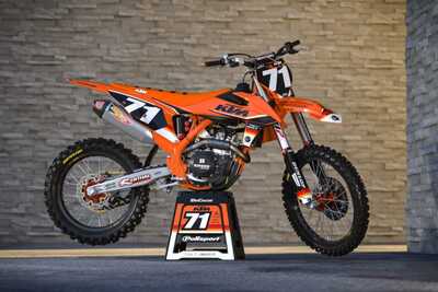 DeCal Works Think It. Create It. Series KTM dirt bike graphics in orange and black with Officially Licensed SXF Logos