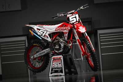 Red and White GASGAS MC250 Dirt Bike Graphics on Polisport Plastic with Officially Licensed Polisport Logos