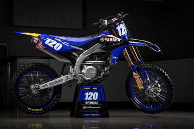 Yamaha YZF450 graphics in blue and black with Officially Licensed YZ logo on black UFO replacement plastic