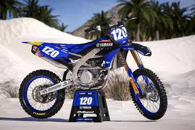 Yamaha YZF450 graphics in blue and black with Officially Licensed Renthal logo on black UFO replacement plastic