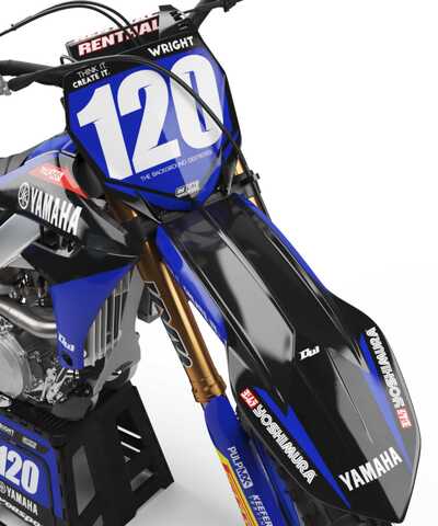 Yamaha YZF450 graphics in blue and black with Officially Licensed Yoshimura logo on a UFO plastic black front fender