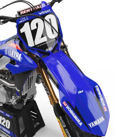 Yamaha YZF250 graphics in blue and black with Officially Licensed Yoshimura logo on a Polisport plastic blue front fender
