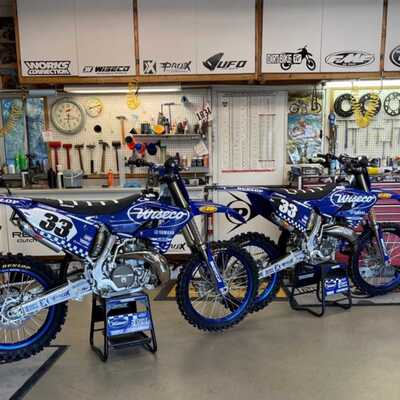 Yamaha YZ blue and white checkers dirt bike graphics on blue UFO plastic with Officially Licensed @dirtbiketv1 Logos #33