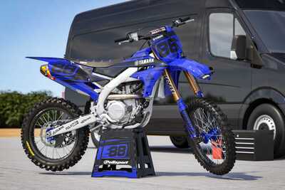 All blue and black MX decals for Yamaha YZF dirt bike on all blue UFO repplacement plastic with Renthal Handlebars