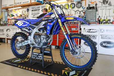 2023 Yamaha YZ250F Jay Super Builder Clark Bike with blue and black custom dirt bike graphics