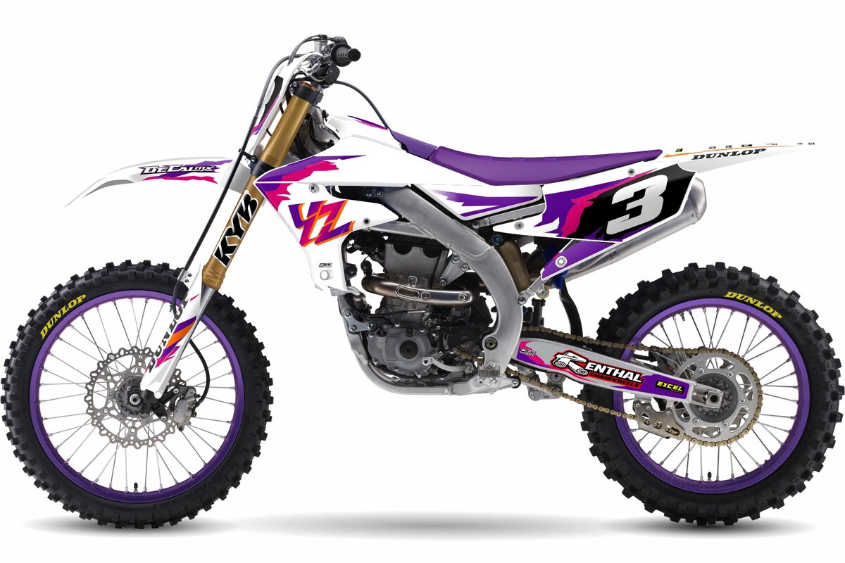 YZ250F用外装パーツセット ホワイト マルチカラー Yamaha YZ250F White/Purple 50th Retro Number Plate Graphics Kit