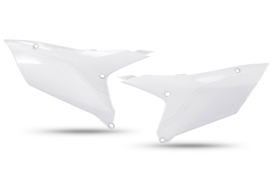 UFO White Side Number Plates for Yamaha: YZ250F (2024-2026), YZ250FX (2025-2027), YZ450F (2023-2025), YZ450FX (2024-2026)