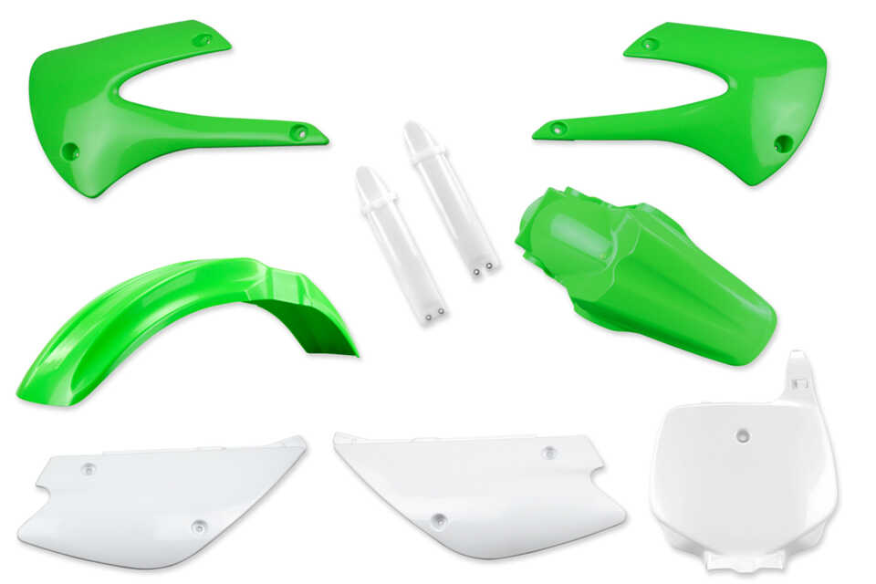 Complete Plastic Kit With Lower Forks 2001 Kawasaki KX100, 2002 Kawasaki KX100, 2003 Kawasaki KX100, 2004 Kawasaki KX100, 2005 Kawasaki KX100, 2006 Kawasaki KX100, 2007 Kawasaki KX100, 2008 Kawasaki KX100, 2009 Kawasaki KX100, 2010 Kawasaki KX100, 2011 Kawasaki KX100, 2012 Kaw...and more | DeCal Works