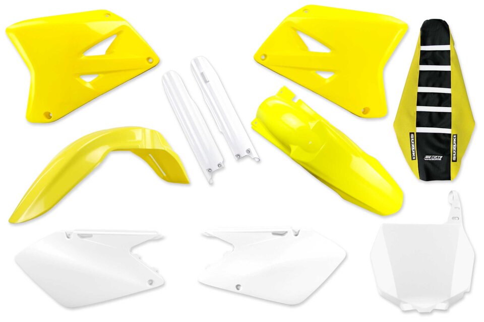 Mix & Match Plastic Kit With Lower Forks & Seat Cover 2004 Suzuki RM125, 2005 Suzuki RM125, 2006 Suzuki RM125, 2007 Suzuki RM125, 2008 Suzuki RM125, 2004 Suzuki RM250, 2005 Suzuki RM250, 2006 Suzuki RM250, 2007 Suzuki RM250, 2008 Suzuki RM250 | DeCal Works