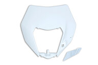 UFO White Front Number Plate Headlight Mask for KTM: EXC125 (2016), EXC200 (2016), EXC250 (2016), EXC250F (2014-2016), EXC300 (2014, 2016), EXC350F (2014-2016), EXC450 (2014-2016), EXC500 (2014-2016), XCF250W (2014-2016), XCF350W (2014-2016)