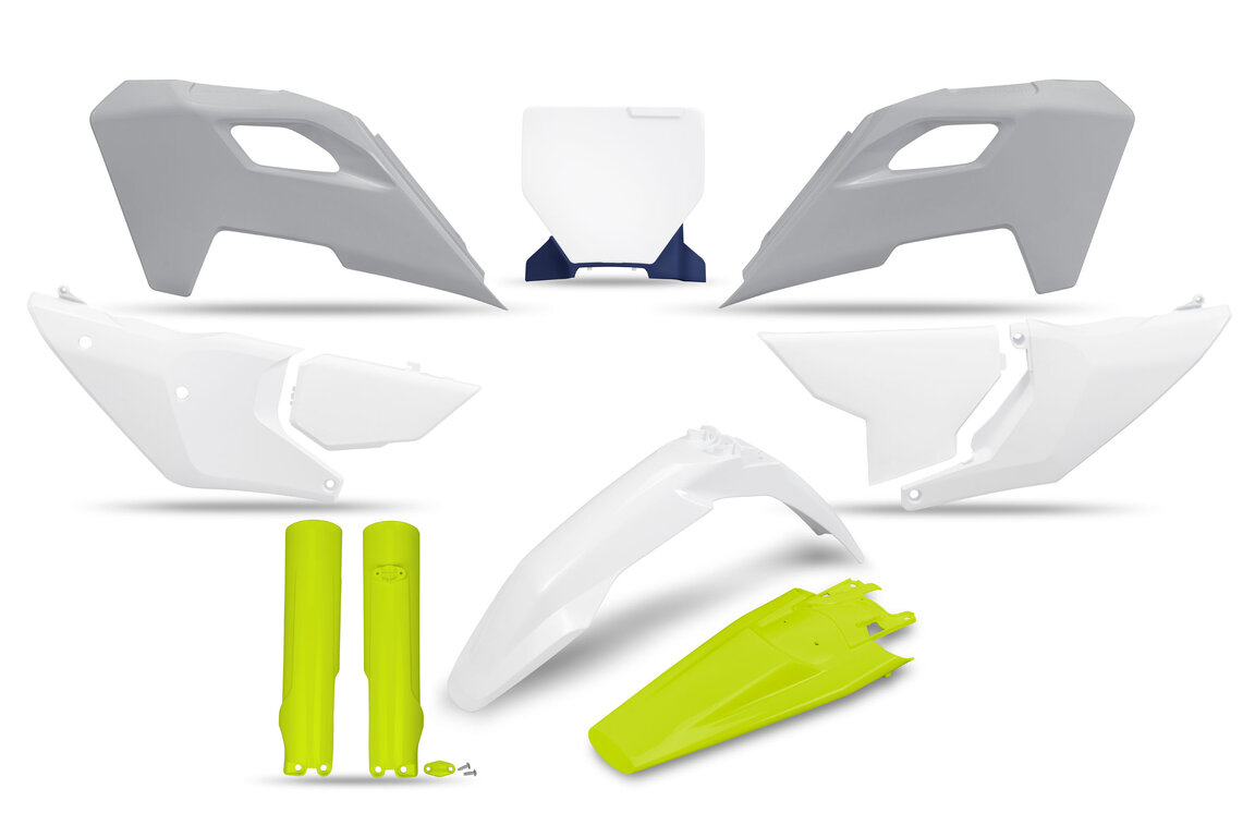 UFO OEM Color with Forks Plastic Kit for Husqvarna: FC250 (2023-2024), FC250 Rockstar Edition (2022-2023), FC350 (2023-2024), FC350 Heritage (2023), FC450 (2023-2024), FC450 Rockstar Edition (2022-2023), FX350 (2023-2024), FX450 (2023-2024), TC125 (2023-2024), TC125 Heritage (202...and more
