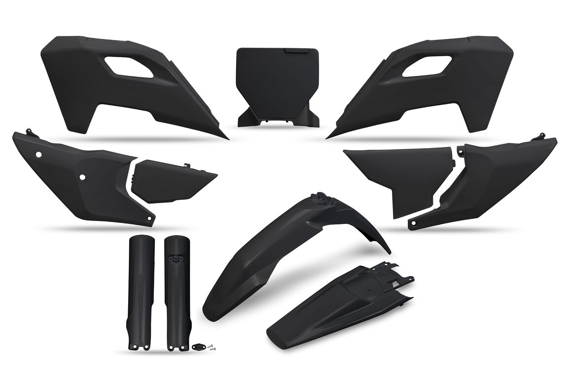 UFO Black with Forks Plastic Kit for Husqvarna: FC250 (2023-2024), FC250 Rockstar Edition (2022-2023), FC350 (2023-2024), FC350 Heritage (2023), FC450 (2023-2024), FC450 Rockstar Edition (2022-2023), FX350 (2023-2024), FX450 (2023-2024), TC125 (2023-2024), TC125 Heritage (202...and more