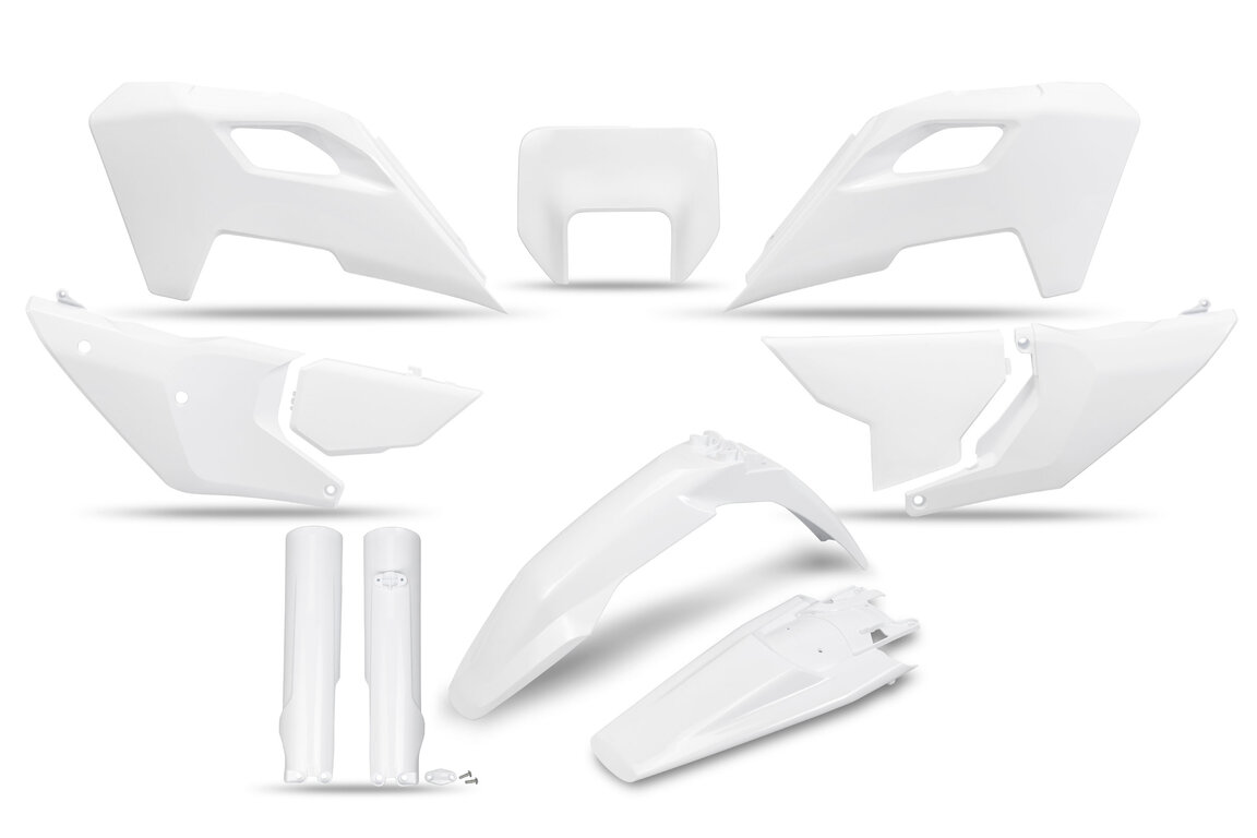 UFO White Plastic Kit for Husqvarna: FE350s (2024-2025), FE350w (2024), FE450 (2024-2025), FE501s (2024-2025), FE501w (2024), TE150 (2024-2025), TE250 (2024-2025), TE300 (2024-2025), TE300 Pro (2025)