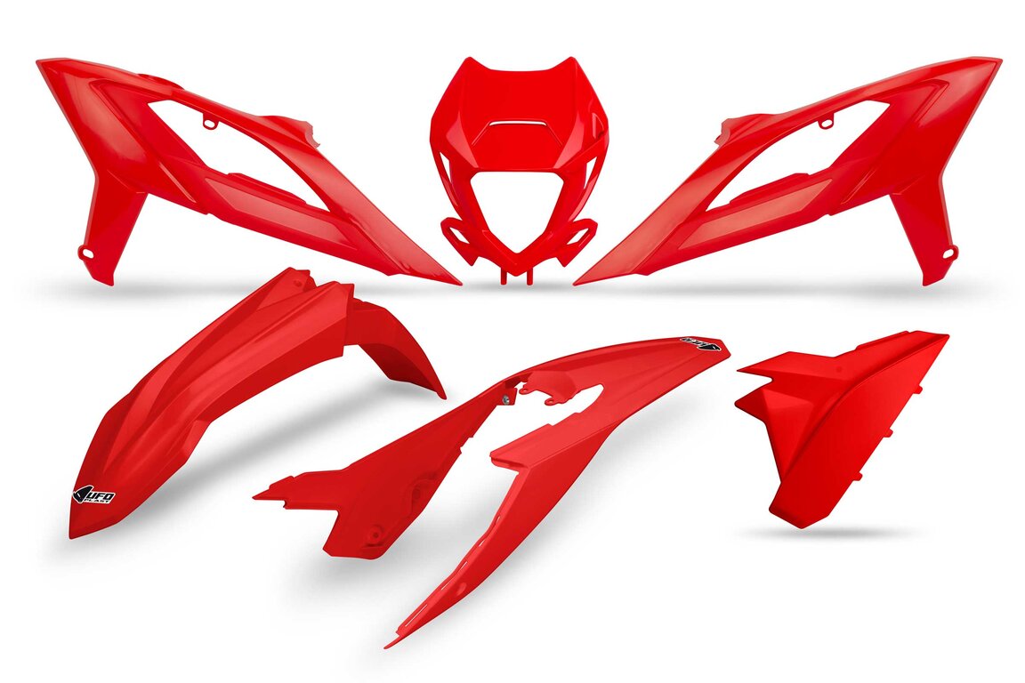UFO Red Plastic Kit for Beta: 125 RR (2023-2024), 125 RR Race Edition (2023-2024), 200 RR (2023-2024), 200 RR Race Edition (2023-2024), 250 RR (2023-2024), 250 RR Race Edition (2023-2024), 300 RR (2023-2024), 300 RR Race Edition (2023-2024), 350 RR (2023-2024), 3...and more