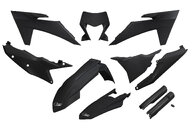 UFO Black with Forks Plastic Kit for KTM: EXC350F (2024-2025), EXC450F (2024-2025), EXC500F (2024-2025), XCF450W (2024-2025), XCW150 (2024-2025), XCW250 (2024-2025), XCW300 (2024-2025), XCW300 Factory Edition (2025), XW-F 350 (2024), XW-F 500 (2024)