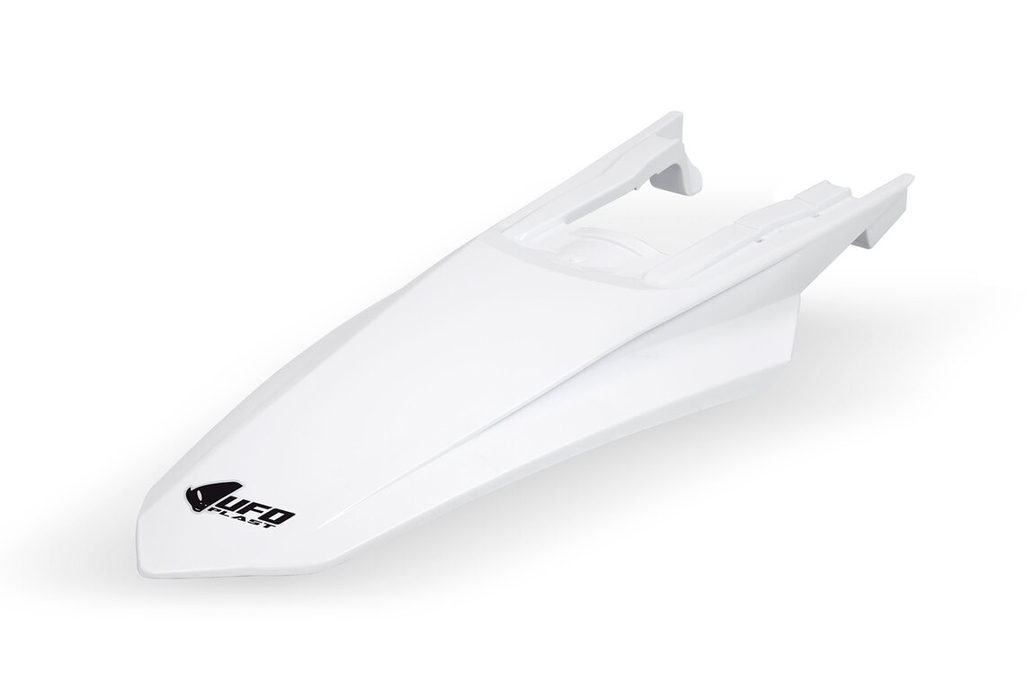 UFO White with Pins Rear Fender for KTM: EXC350F (2024-2026), EXC450F (2024-2025), EXC500F (2024-2027), XCF450W (2024-2027), XCW150 (2024-2027), XCW250 (2024-2027), XCW300 (2024-2027), XCW300 Factory Edition (2025), XCW300 Hard Enduro (2026), XW-F 350 (2024), XW-F 500 (2024)
