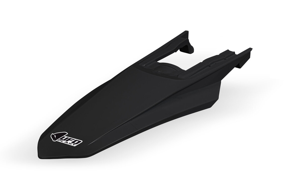 UFO Black with Pins Rear Fender for KTM: EXC350F (2024-2026), EXC450F (2024-2025), EXC500F (2024-2027), XCF450W (2024-2027), XCW150 (2024-2027), XCW250 (2024-2027), XCW300 (2024-2027), XCW300 Factory Edition (2025), XCW300 Hard Enduro (2026), XW-F 350 (2024), XW-F 500 (2024)
