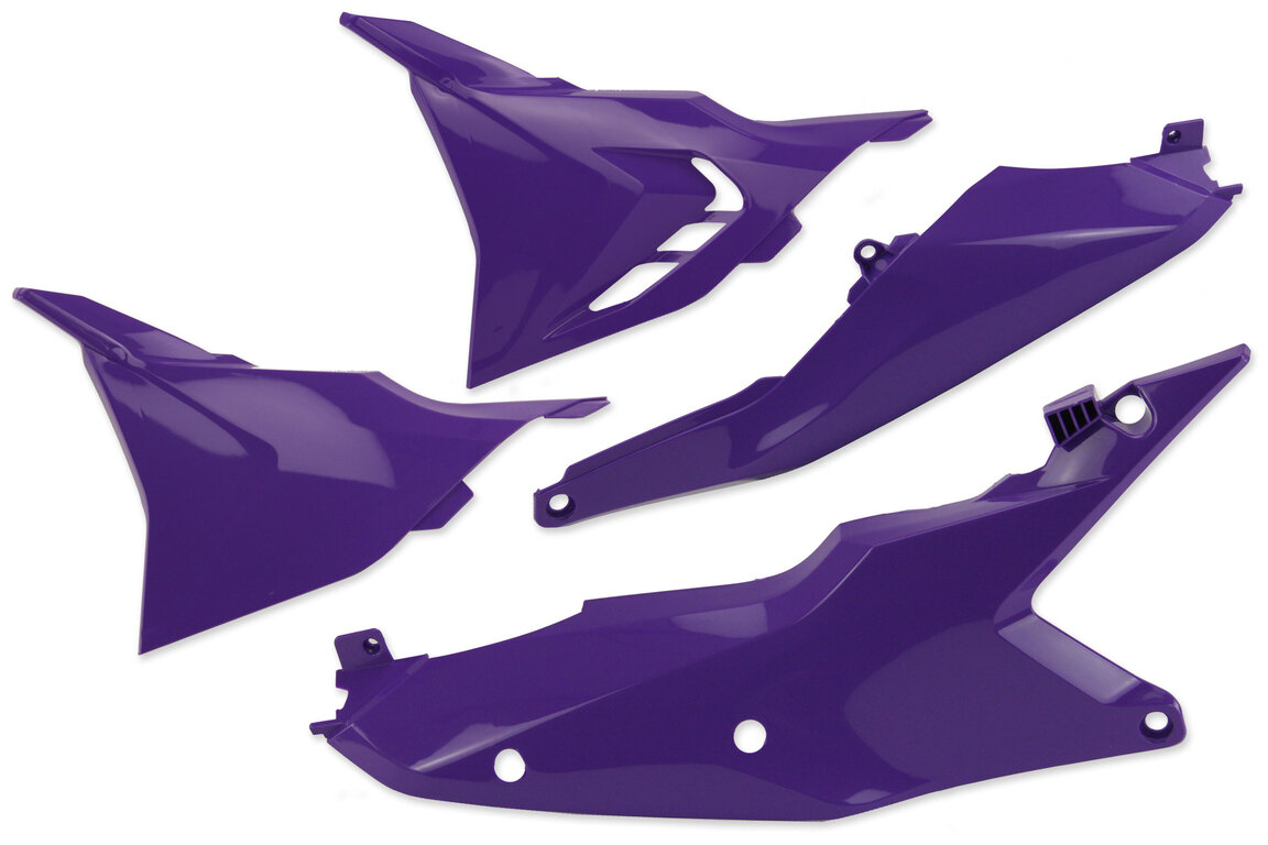 UFO Purple with Vented and Non-Vented airbox covers Side Number Plates with Airbox Cover for KTM: EXC350F (2024-2026), EXC450F (2024-2025), EXC500F (2024-2026), SMR450 (2023-2025), SX125 (2023-2026), SX150 (2025-2026), SX250 (2023-2026), SX300 (2023-2026), SXF250 (2023-2026), SXF250FE (2022-2026), SXF350 (2023-2026), SXF450 (2023-...and more