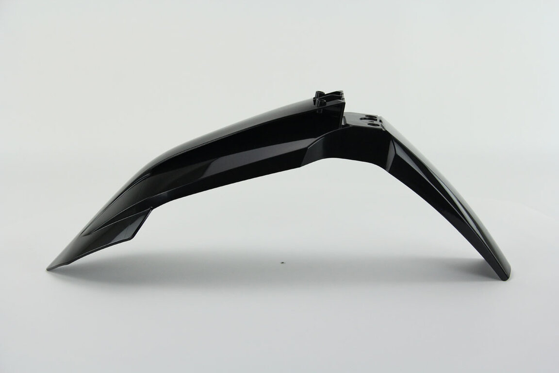 UFO Black Front Fender replacement plastics for 22-27 KTM EXCF, SX, SXF, XC, XCF, XCW, XW dirt bikes 360 view