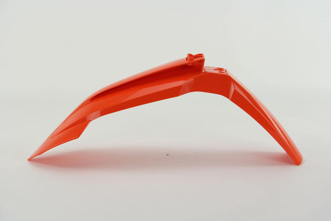 UFO Orange Front Fender replacement plastics for 22-27 KTM EXCF, SX, SXF, XC, XCF, XCW, XW dirt bikes 360 view