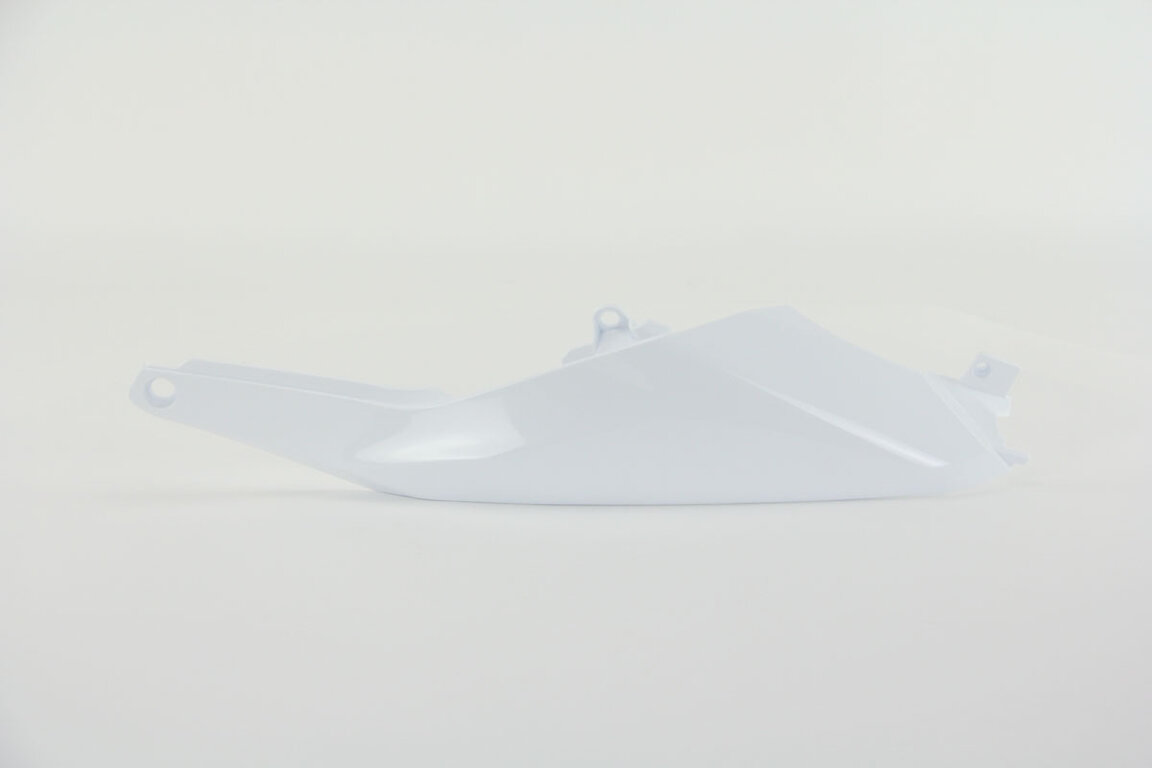 Left Side UFO Ceramic White Side Number Plates with Airbox Cover replacement plastics for 22-26 KTM EXCF, SMR, SX, SXF, XC, XCF, XCW, XW dirt bikes.