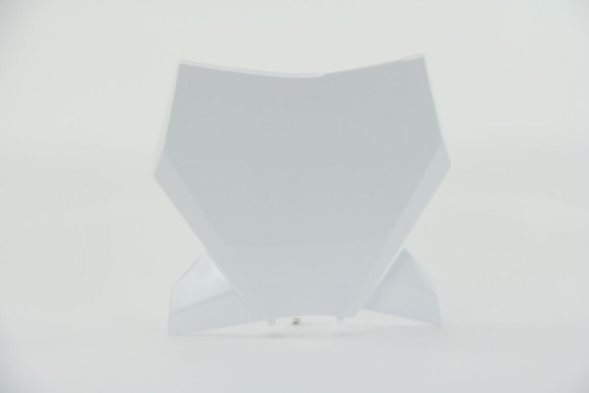 UFO Ceramic White Front Number Plate replacement plastics for 22-27 KTM SMR, SX, SXF, XC, XCF dirt bikes 360 view