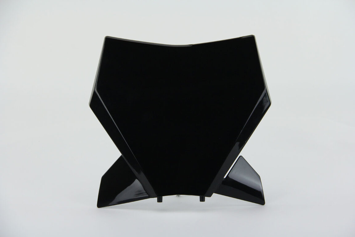 UFO Black Front Number Plate replacement plastics for 22-26 KTM SMR, SX, SXF, XC, XCF dirt bikes 360 view