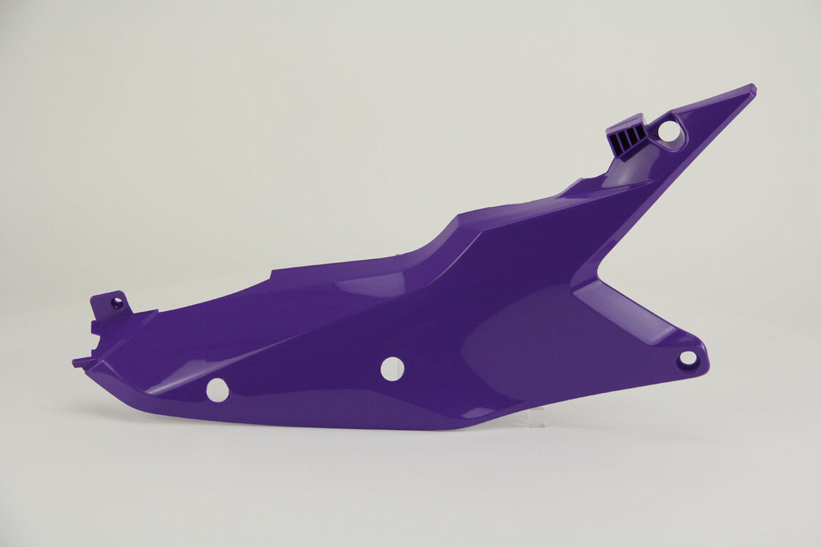 Right Side UFO Purple w/ Vented and Non-Vented airbox covers Side Number Plates with Airbox Cover replacement plastics for 22-26 KTM EXCF, SMR, SX, SXF, XC, XCF, XCW, XW dirt bikes.