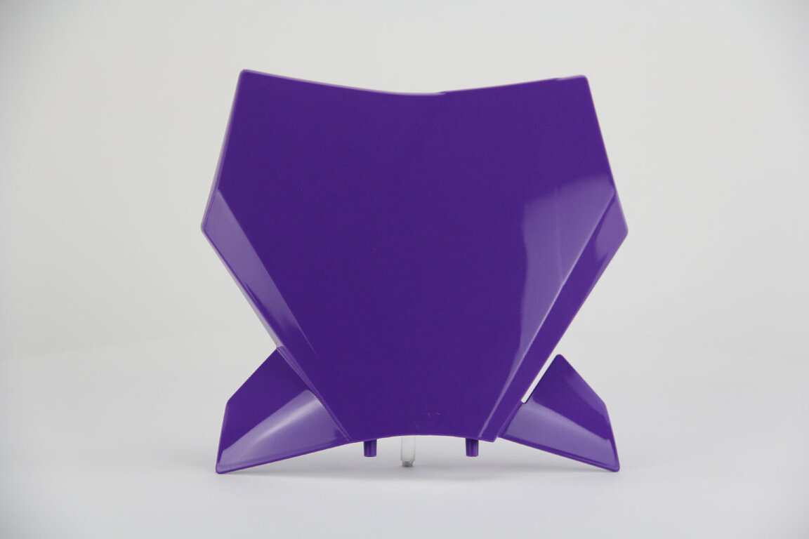 UFO Purple Front Number Plate replacement plastics for 22-26 KTM SMR, SX, SXF, XC, XCF dirt bikes 360 view
