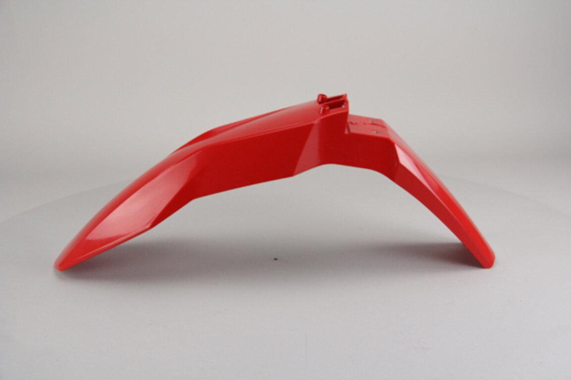 UFO Red Front Fender replacement plastics for 20-23 GasGas EC, ECF, EX, EXF, MC, MCF dirt bikes.