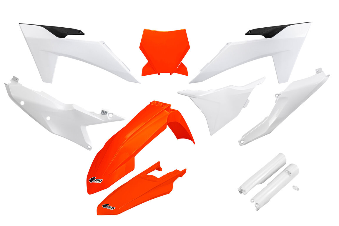 UFO OEM 23 Color w/Forks Plastic Kit for KTM: SX125 (2023-2024), SX250 (2023-2024), SX300 (2023-2024), SXF250 (2023-2024), SXF250FE (2022-2023), SXF350 (2023-2024), SXF450 (2023-2024), SXF450FE (2022-2023), XC125 (2023-2024), XC250 (2023-2024), XC300 (2023-2024), XCF250 (2023-202...and more
