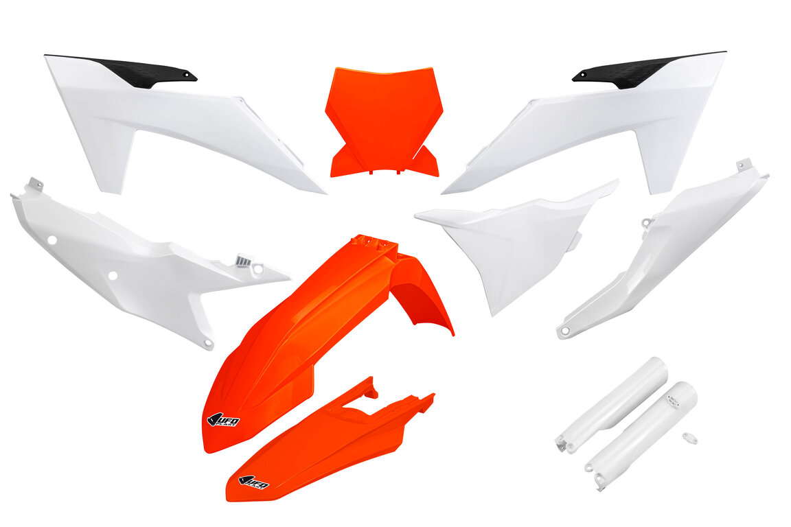 UFO OEM 23 Color with Forks Plastic Kit for KTM: SX125 (2023-2024), SX250 (2023-2024), SX300 (2023-2024), SXF250 (2023-2024), SXF250FE (2022-2023), SXF350 (2023-2024), SXF450 (2023-2024), SXF450FE (2022-2023), XC125 (2023-2024), XC250 (2023-2024), XC300 (2023-2024), XCF250 (2023-202...and more