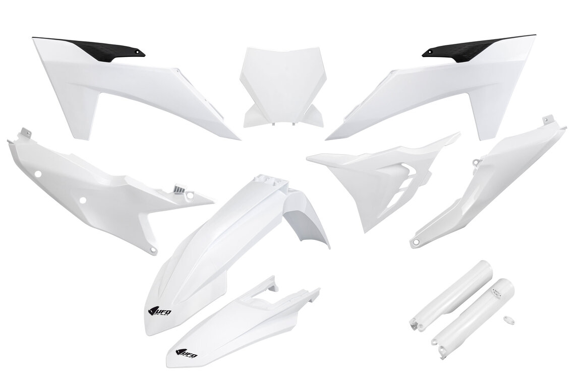UFO White Vented with Forks Plastic Kit for KTM: SX125 (2023-2024), SX250 (2023-2024), SX300 (2023-2024), SXF250 (2023-2024), SXF250FE (2022-2023), SXF350 (2023-2024), SXF450 (2023-2024), SXF450FE (2022-2023), XC125 (2023-2024), XC250 (2023-2024), XC300 (2023-2024), XCF250 (2023-202...and more