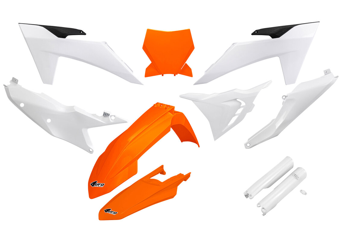 UFO OEM 23 Color Vented with Forks Plastic Kit for KTM: SX125 (2023-2024), SX250 (2023-2024), SX300 (2023-2024), SXF250 (2023-2024), SXF250FE (2022-2023), SXF350 (2023-2024), SXF450 (2023-2024), SXF450FE (2022-2023), XC125 (2023-2024), XC250 (2023-2024), XC300 (2023-2024), XCF250 (2023-202...and more