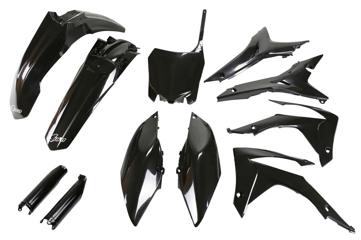 UFO Black w/ Forks Plastic Kit for Honda: CRF250R (2014-2017), CRF450R (2013-2016)