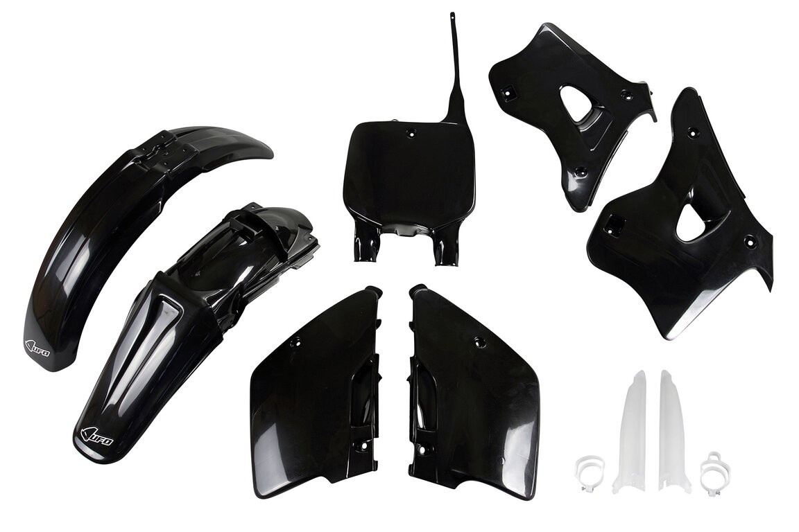 UFO Black with Forks Plastic Kit for Kawasaki: KX125 (1996-1998), KX250 (1996-1998)