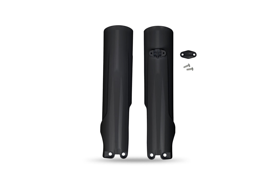 UFO Husky Black Lower Fork Guards for Husqvarna: FC250 (2023-2027), FC250 Factory Edition (2025-2026), FC250 Rockstar Edition (2022-2024), FC350 (2023-2027), FC350 Heritage (2023, 2025), FC450 (2023-2027), FC450 Factory Edition (2025-2026), FC450 Rockstar Edition (2022-2024), ...and more